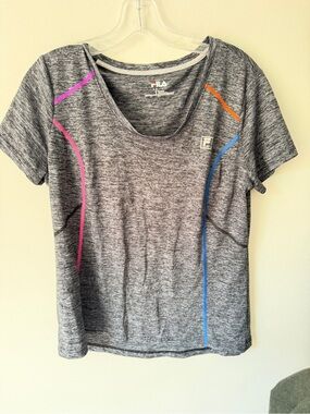 Fila Gray Short-Sleeve Athletic Tee with Pink, Orange & Blue Accents